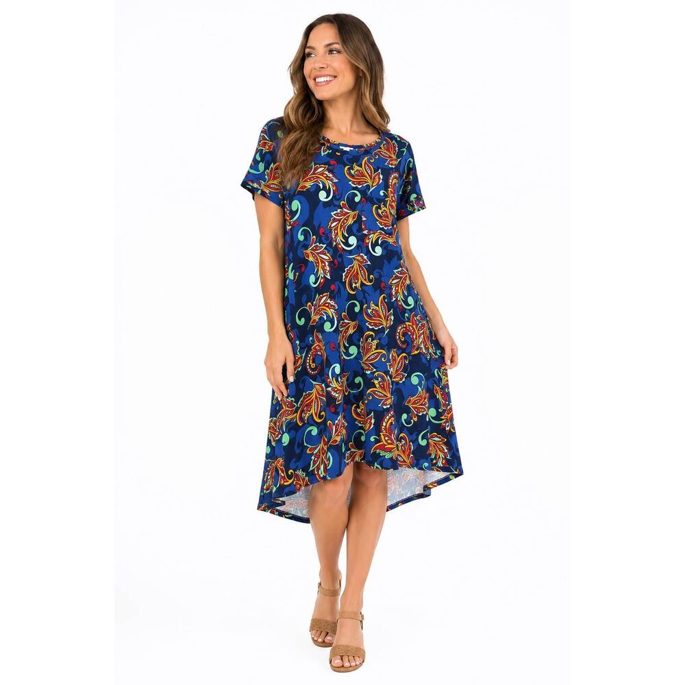 LuLaRoe Carly Dress S Blue Paisley Hi Low